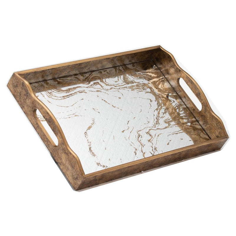Augustus Large Mirrored Tray with Marbling Effect - Meadow Lane Ardee