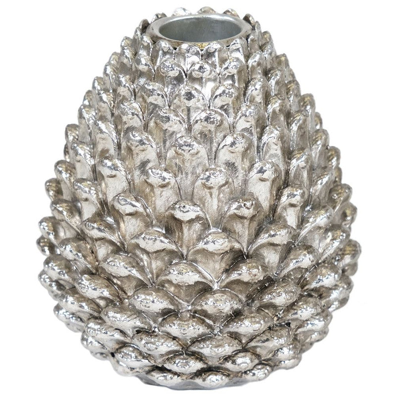 LARGE SILVER PINECONE CANDLE HOLDER 11x12x11cm