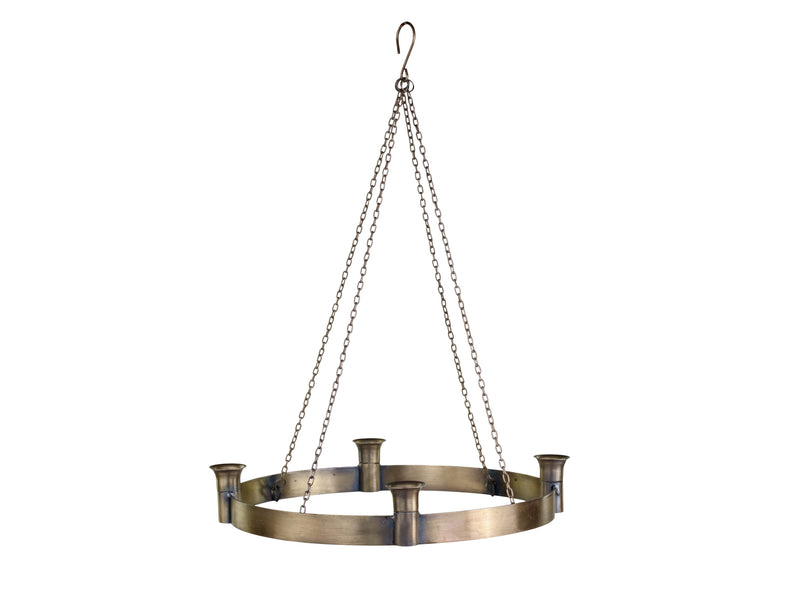 Hanging Advent Wreath with chain for hanging H5/D33.5 cm antique brass