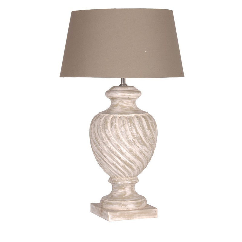 White-washed Lamp with Beige Linen Shade - Meadow Lane Ardee