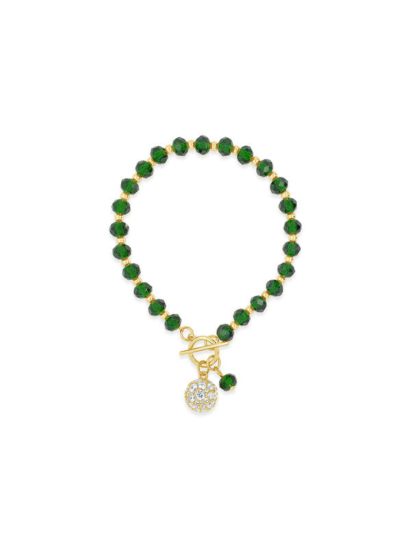 Absolute CZ Ball Beaded T-Bar Bracelet - Radiant Elegance in Gold & Green