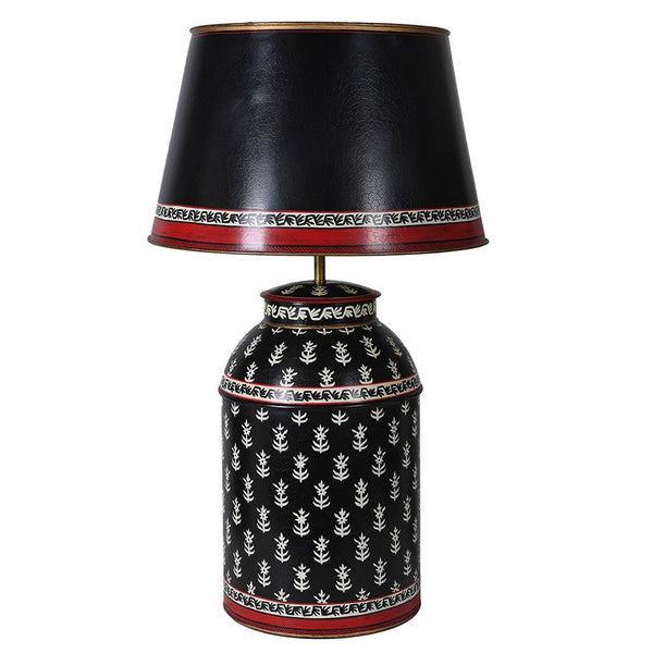 Black Daisy Tea Caddy Table Lamp with Intricate Design