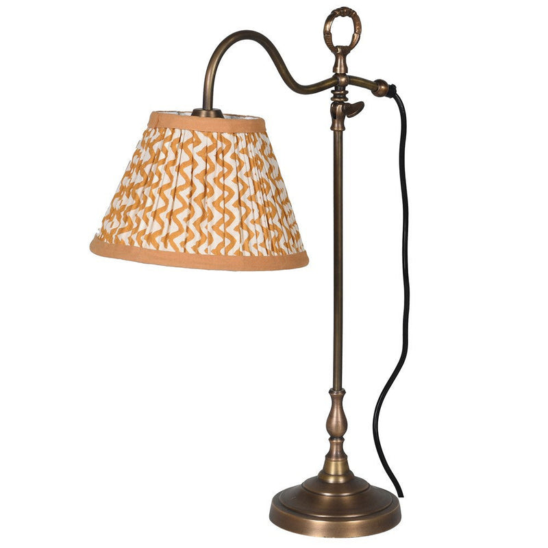 Antique Brass Reading Lamp with Ikat Mustard Shade - Meadow Lane Ardee