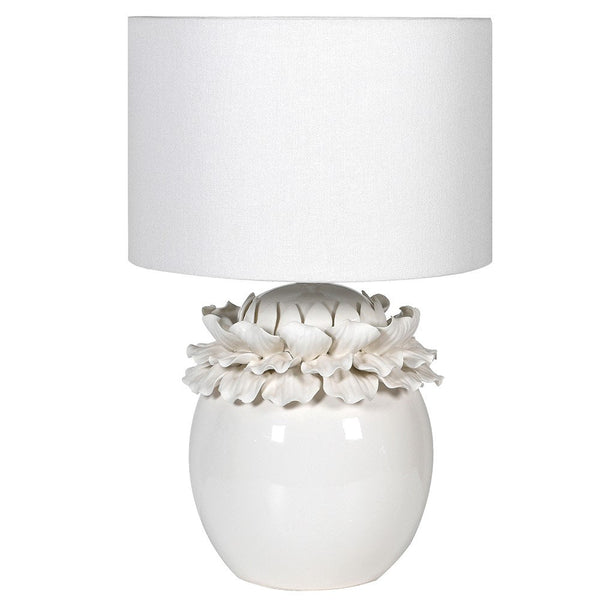 White Leaf Top Lamp with Linen Shade - Meadow Lane Ardee