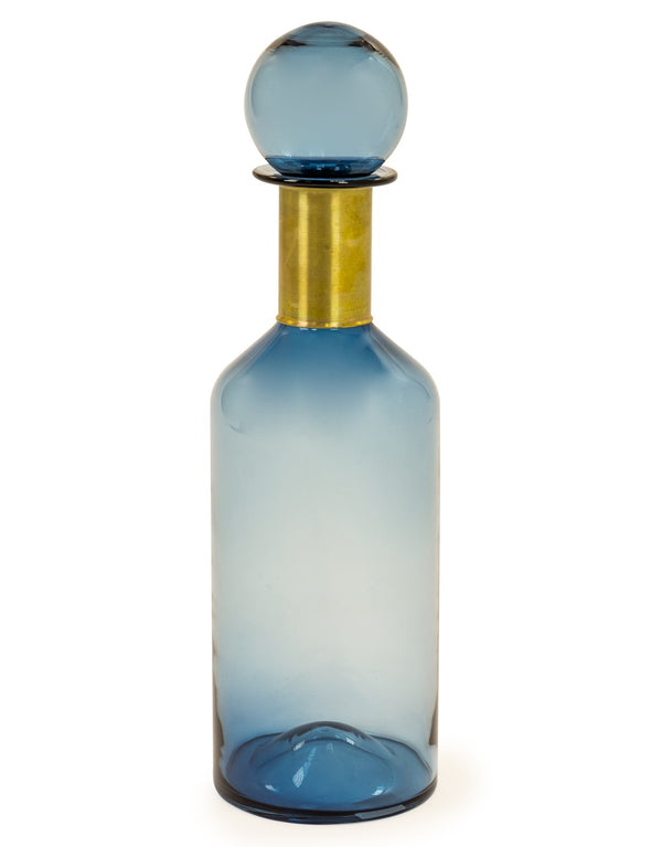 Tall Blue Glass Apothecary Bottle Brass Neck - Meadow Lane Ardee