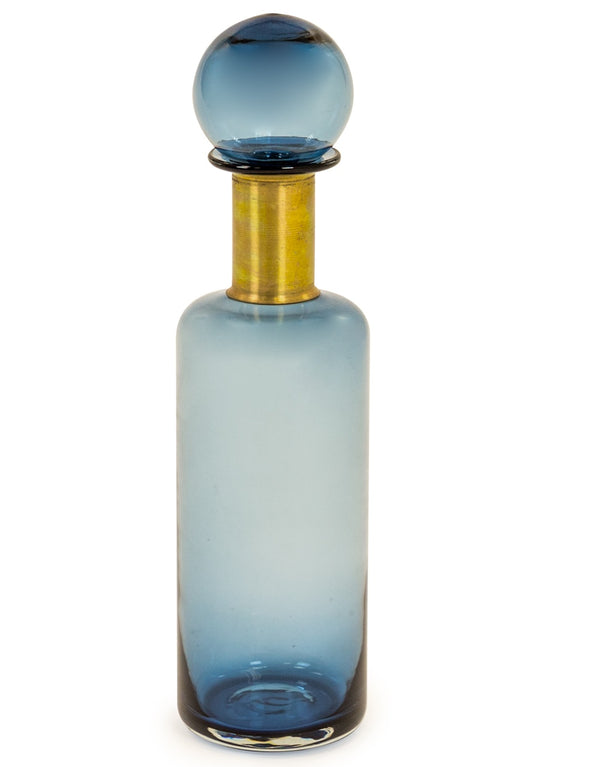 Slim Blue Glass Apothecary Bottle with Brass Neck - Meadow Lane Ardee