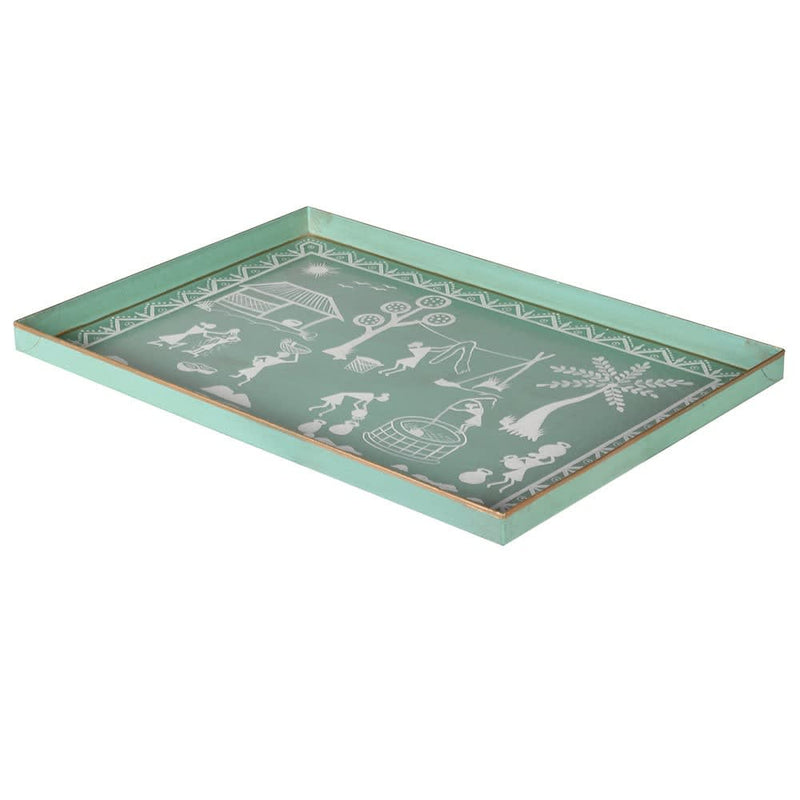 Green Warli Tribal Tray - Meadow Lane Ardee