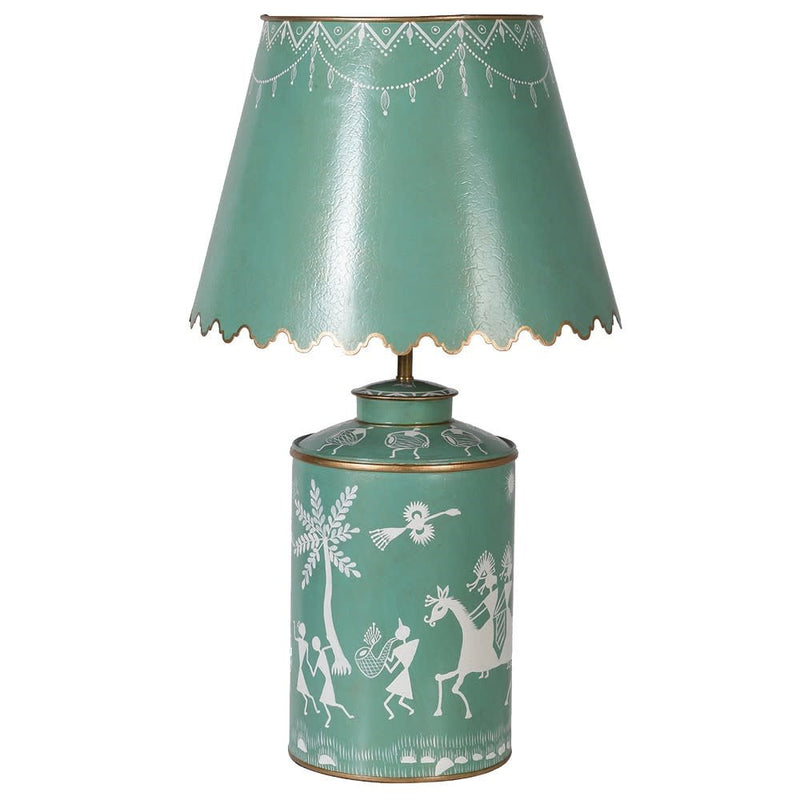 Green Warli Lamp with Shade - Meadow Lane Ardee