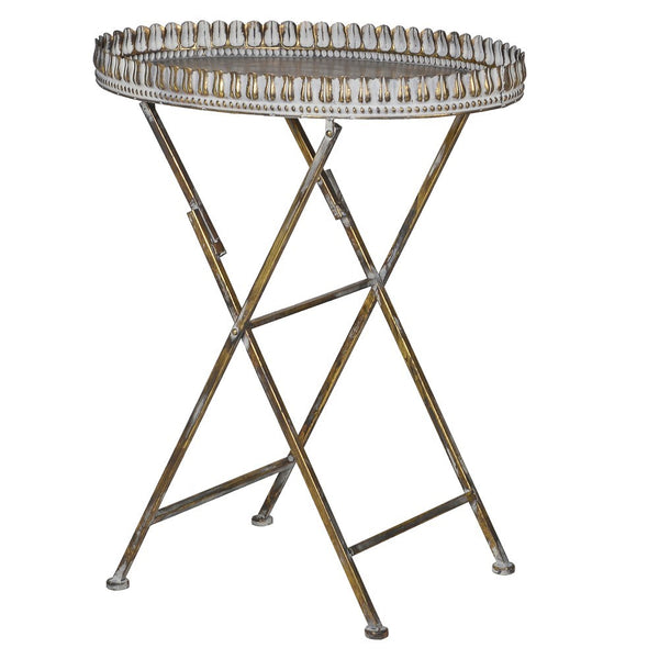 Oval Distressed Ornate Metal Tray Table - Meadow Lane Ardee