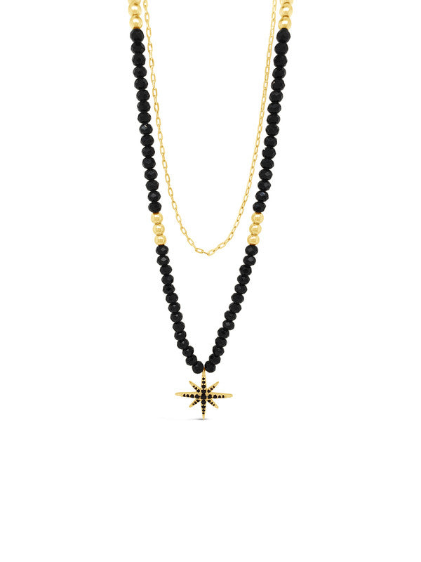 Absolute Yellow Gold Plated Black Crystal Double Layer Necklace