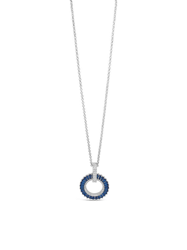Absolute Silver & Navy CZ Disc Pendant Necklace