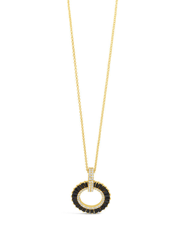 Absolute Long Black Crystal Circle Drop Necklace