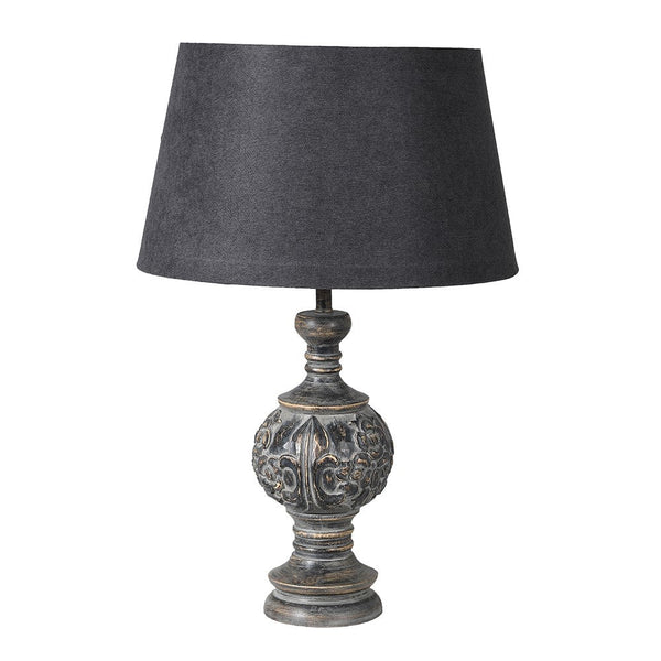 Ornate Carved Black Lamp with Black Shade - Meadow Lane Ardee