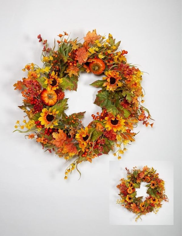 30" Wreath with Sunflowers and Pumpkins - Meadow Lane Ardee