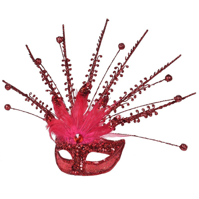 Red Glitter Feather Mask