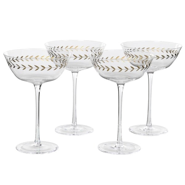 Set of 4 Gold Leaf Martini/champagne Glasses - Meadow Lane Ardee