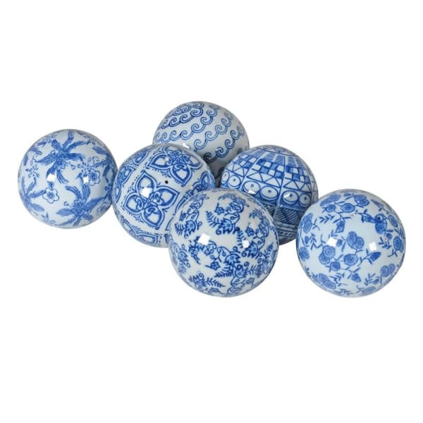 Set of 6 Assorted Blue & White Chinoisery Orbs - Meadow Lane Ardee