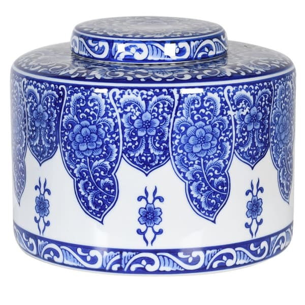 Large Blue and White Lidded Jar - Meadow Lane Ardee