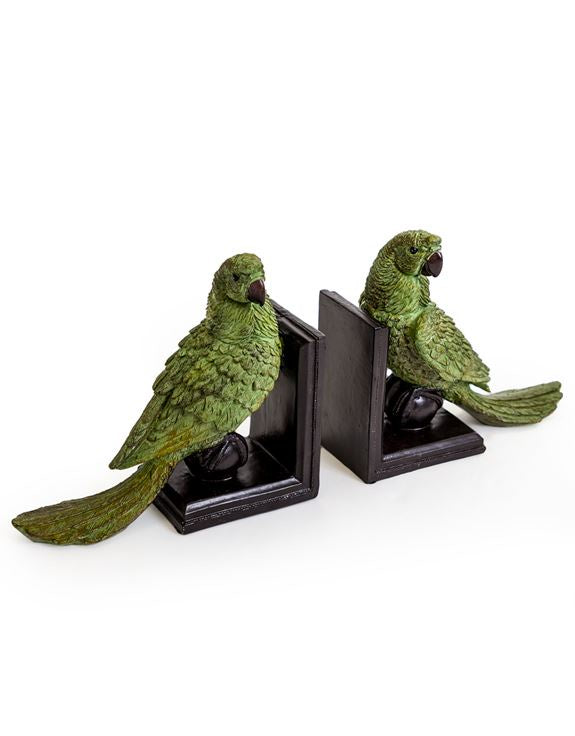 Pair Of Green Parrot On Ball Bookends - Meadow Lane Ardee