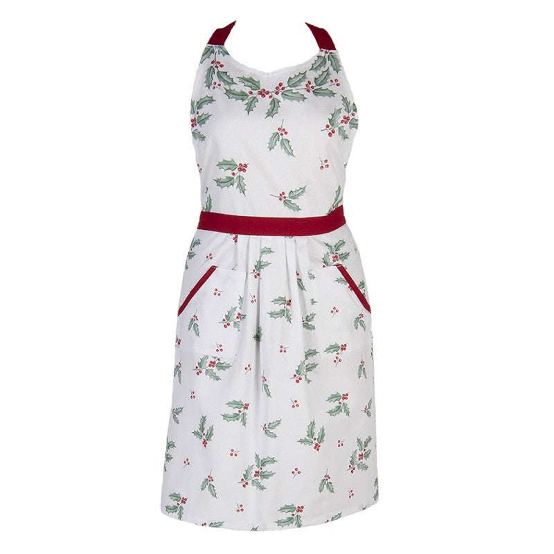 WHITE RED COTTON HOLLY LEAVES APRON 70*85 CM