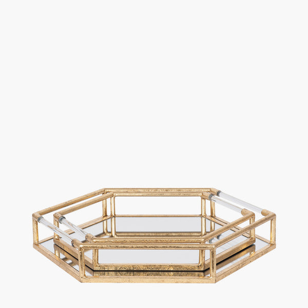 Gold Metal Mirrored Tray Set Hexagonal - Meadow Lane Ardee