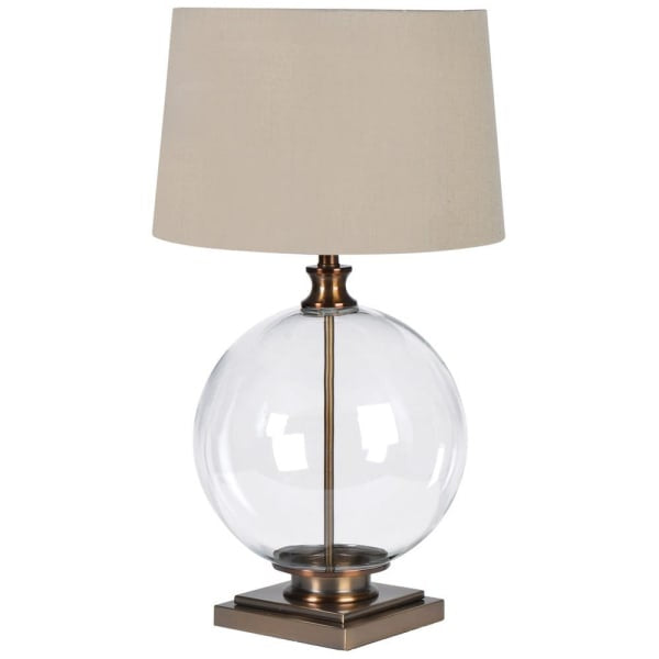 Large Dome Glass Table Lamp with Beige Linen Shade - Meadow Lane Ardee